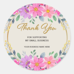 Elegant Pink Floral Garden Party Wedding Thank You Classic Round Sticker