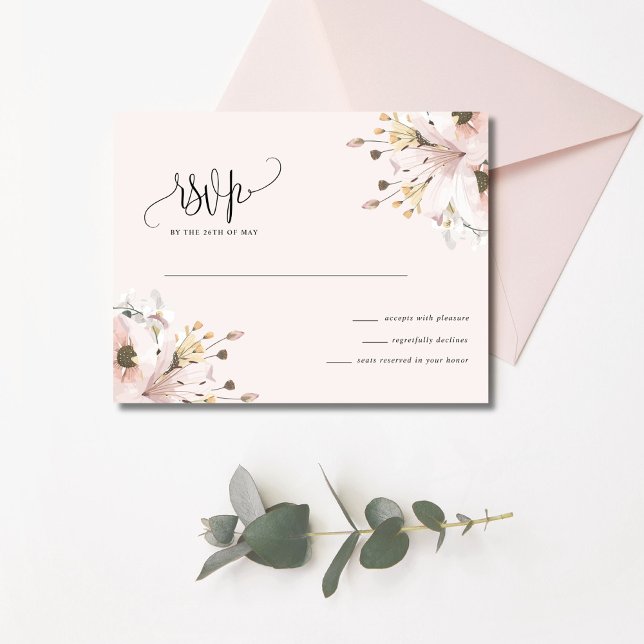 Elegant Pink Floral Garden Wedding RSVP Postcard (Elegant Pink Floral Garden Wedding RSVP Postcard)