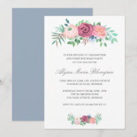 Elegant Pink Floral Girl Baptism First Birthday