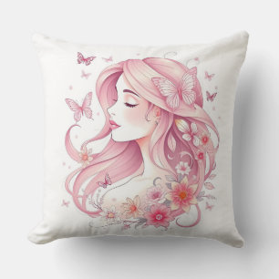 Elegant Pink Floral Girl Pillow   Soft & Stylish H