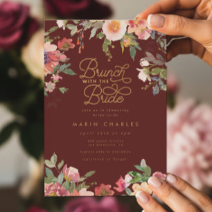 Elegant Pink Floral Gold Bridal Shower Brunch Invitation