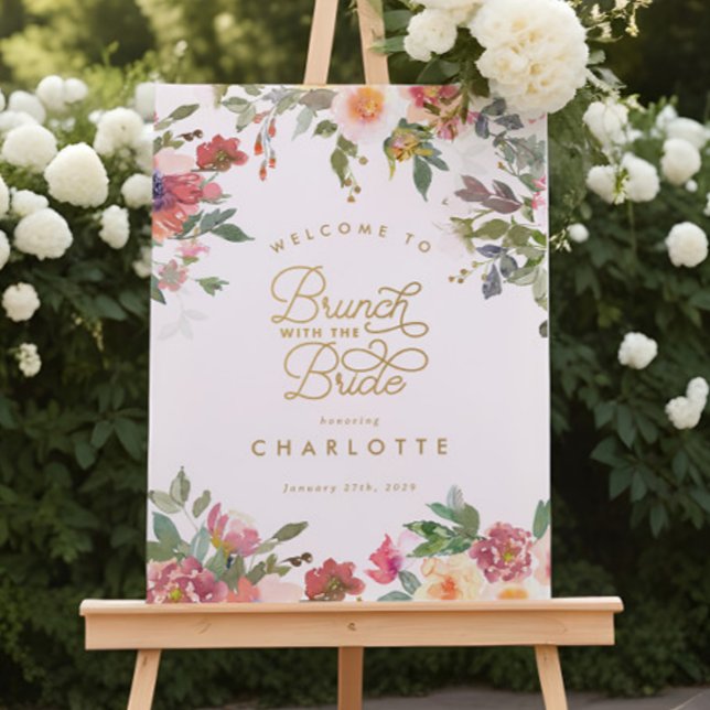 Elegant Pink Floral Gold Bridal Shower Brunch Sign (Creator Uploaded)