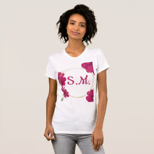 Elegant Pink Floral Gold Circle T-Shirt