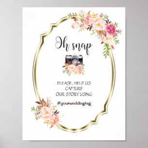 Elegant Pink Floral Gold Oh Snap Instagram Sign
