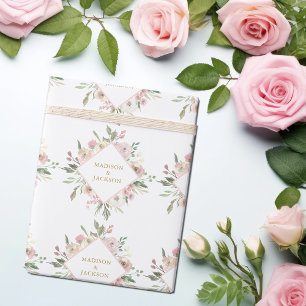 Elegant Pink Floral Gold Script Custom Wedding Wrapping Paper