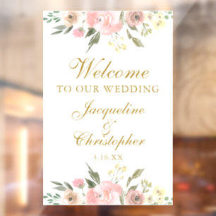 Elegant Pink Floral Gold Welcome to our Wedding