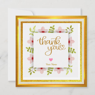 Elegant Pink Floral Golden Bloom and Thank You Card