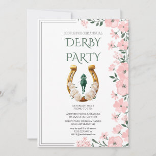 Elegant Pink Floral & Golden Horseshoe Kentucky De Invitation