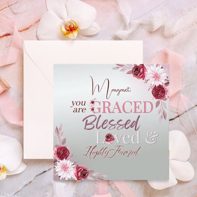 Elegant Pink Floral Graced Blessed Loved  Card (Creator Uploaded)