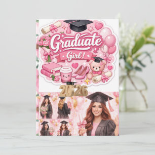 Elegant Pink Floral Graduation Party baner Holiday Card