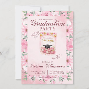 Elegant Pink Floral Graduation Party Invitation