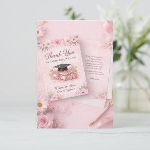Elegant Pink Floral Graduation Party thank you car Card