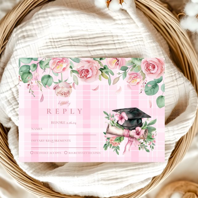 Elegant  Pink Floral Graduation RSVP Card (Creator Uploaded)