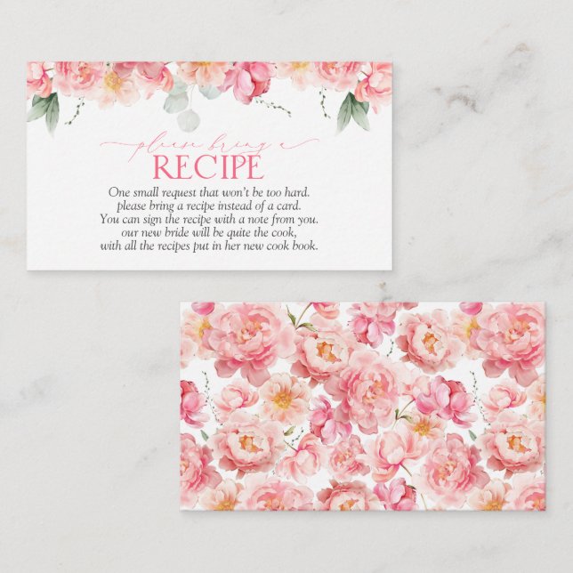 Elegant Pink Floral Greenery Please Bring A Recipe Enclosure Card (Front/Back)