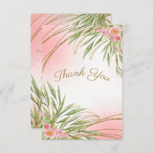 Elegant Pink Floral Greenery Watercolor Modern Thank You Card