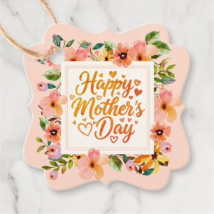 Elegant Pink Floral Happy Mother's Day Flowers Favour Tags