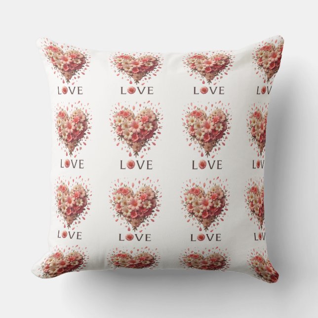 Elegant Pink Floral Heart Romantic Valentine’s Day Cushion (Front)