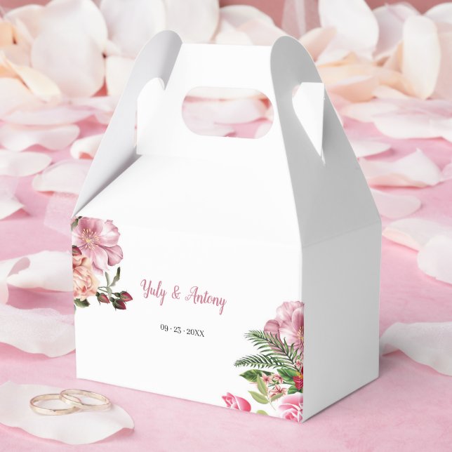 Elegant Pink Floral Hexagon Keepsake Container Favour Box (Wedding)