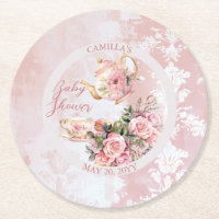 Elegant Pink Floral High Tea Girl Baby Shower