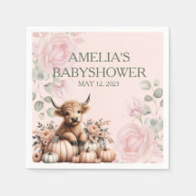 Elegant pink floral highland cow baby shower