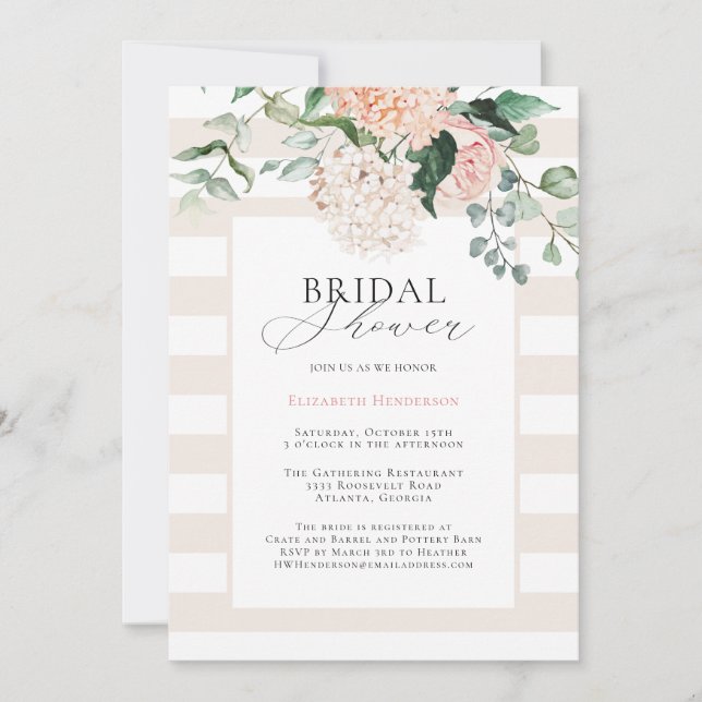 Elegant Pink Floral Hydrangea Bridal Shower Invitation (Front)
