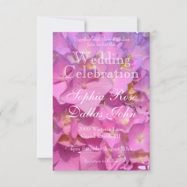 Elegant pink floral hydrangea Wedding Invitation (Front)