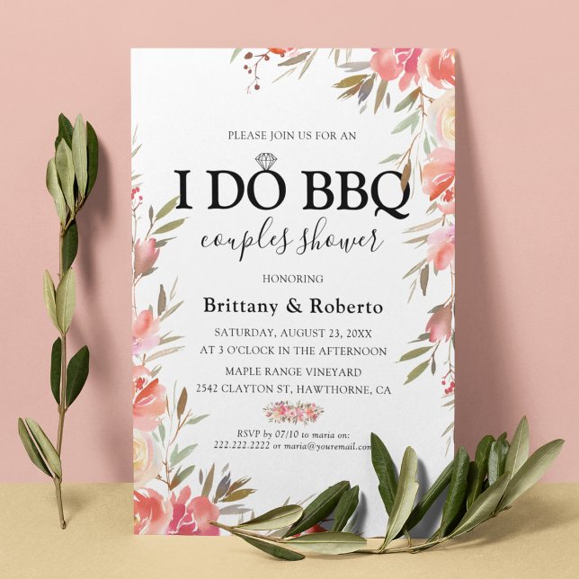 Elegant Pink Floral I Do BBQ Couples Shower Invitation (Creator Uploaded)