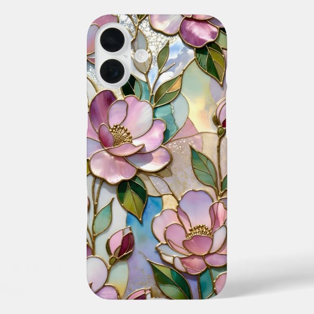 Elegant Pink Floral iPhone Case Stained Glass (Back)
