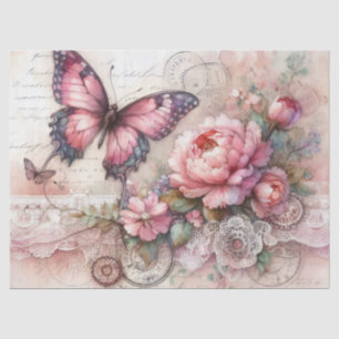 Elegant Pink Floral & Lace Vintage Decoupage Tissue Paper