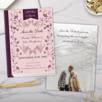 Elegant Pink Floral Library Wedding Save the Date