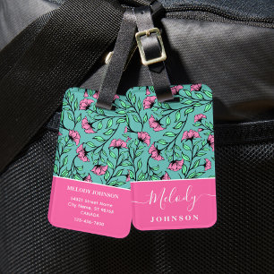 Elegant Pink Floral Luggage Tag