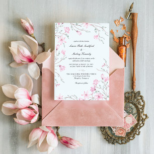 Elegant Pink Floral Magnolia Wedding Invitation