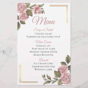 Elegant Pink Floral Menu Botanical Wedding Party