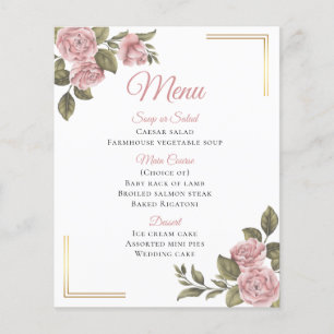 Elegant Pink Floral Menu Botanical Wedding Party