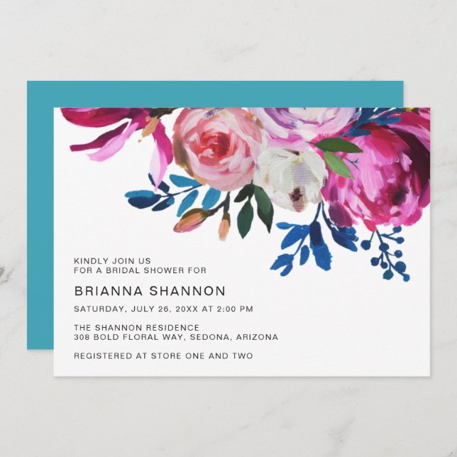 Elegant Pink Floral Modern Bridal Shower Invitation (Front/Back)