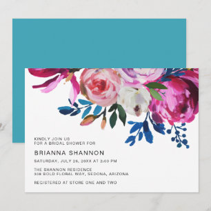 Elegant Pink Floral Modern Bridal Shower Invitation
