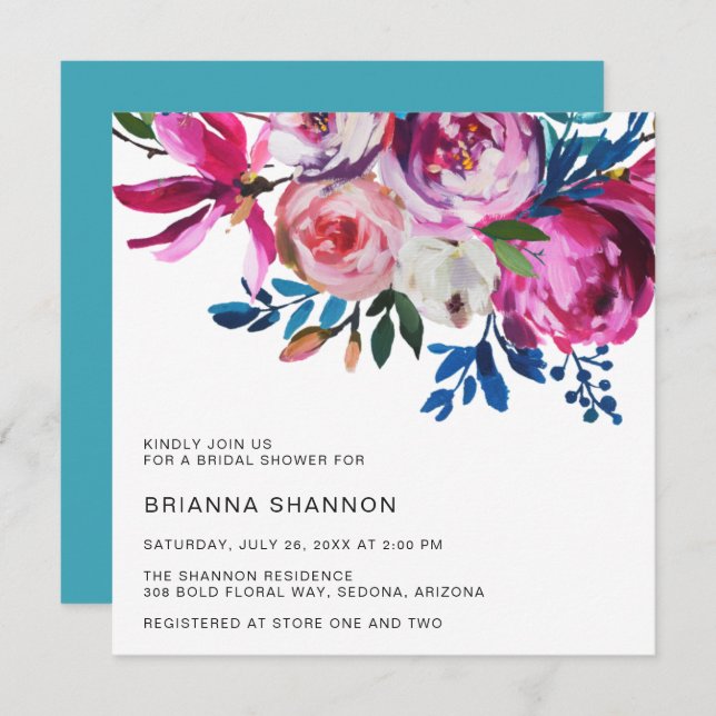 Elegant Pink Floral Modern Bridal Shower Invitation (Front/Back)