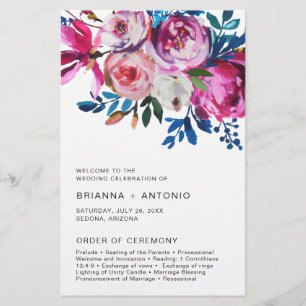 Elegant Pink Floral Modern Budget Wedding Program Flyer