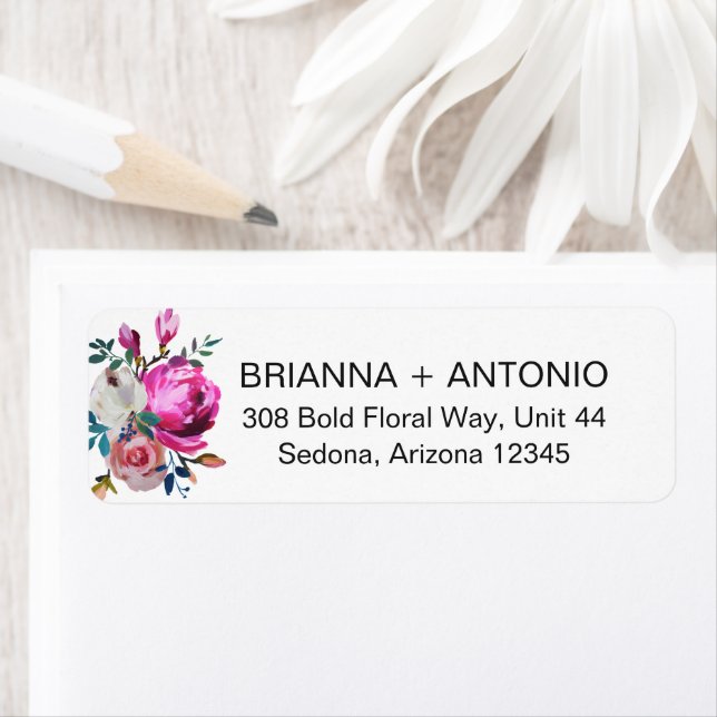 Elegant Pink Floral Modern Wedding Return Address (Insitu)