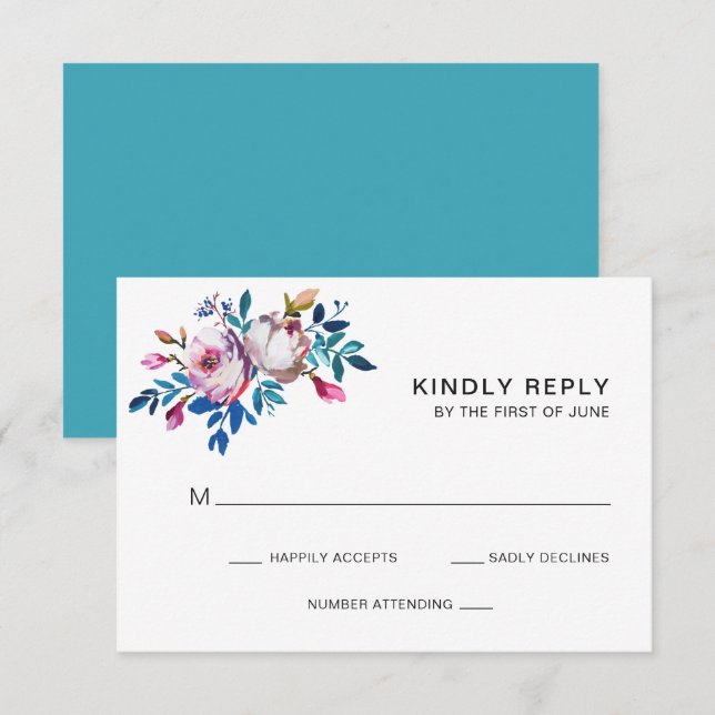 Elegant Pink Floral Modern Wedding RSVP Card (Front/Back)