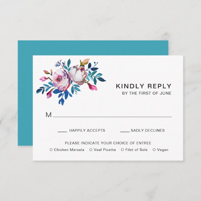 Elegant Pink Floral Modern Wedding RSVP Card (Front/Back)