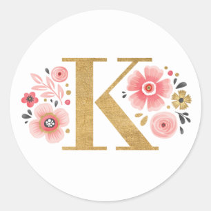 Elegant Pink Floral Monogram Classic Round Sticker