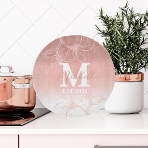 Elegant Pink Floral Monogram Established Cutting Board