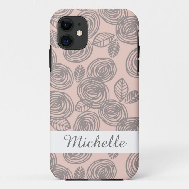 Elegant Pink Floral Monogrammed Case-Mate iPhone Case (Back)