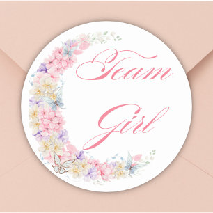 elegant pink floral moon team girl baby shower classic round sticker