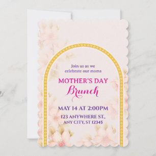 Elegant Pink Floral Mother's Day Brunch, Gold Arch Invitation