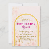 Elegant Pink Floral Mother's Day Brunch, Gold Arch