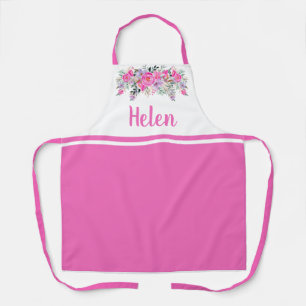Elegant pink floral name apron
