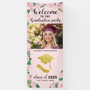 Elegant Pink Floral One Photo Welcome Graduation Banner