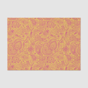 Elegant Pink Floral Paisley Yellow Background Tissue Paper